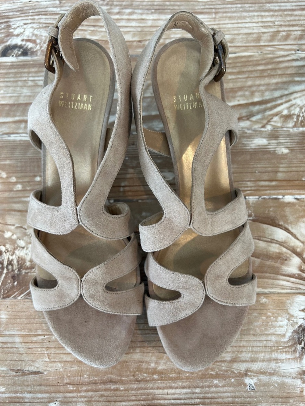 Stuart Weitzman Taupe Suede Caged Sandal Sz 9M EUC